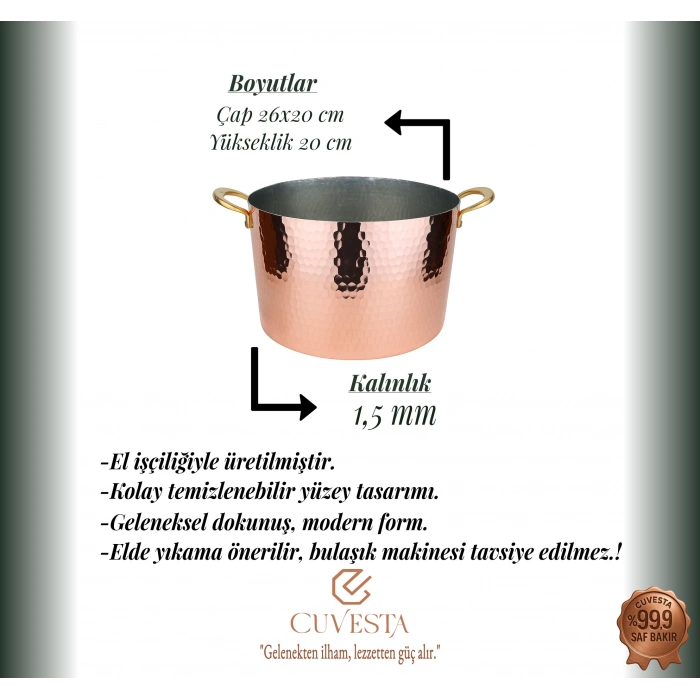 Cuvesta El Yapımı ve Modern Tasarım Oval Bakır Buz Kovası 26x20CM