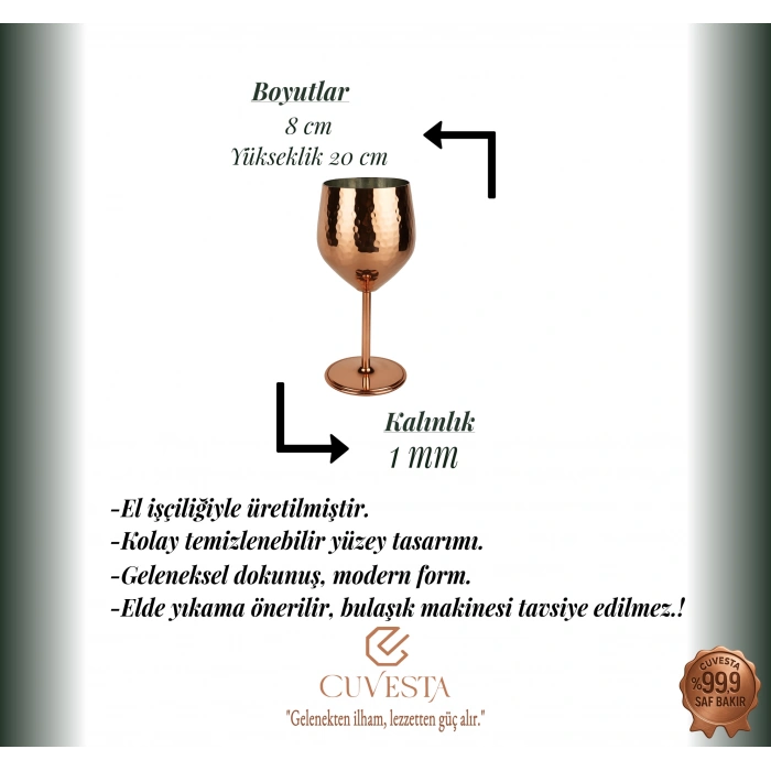 Cuvesta El Yapımı Zarif Bakır Dövme Desenli Kokteyl Bardak 20x8cm
