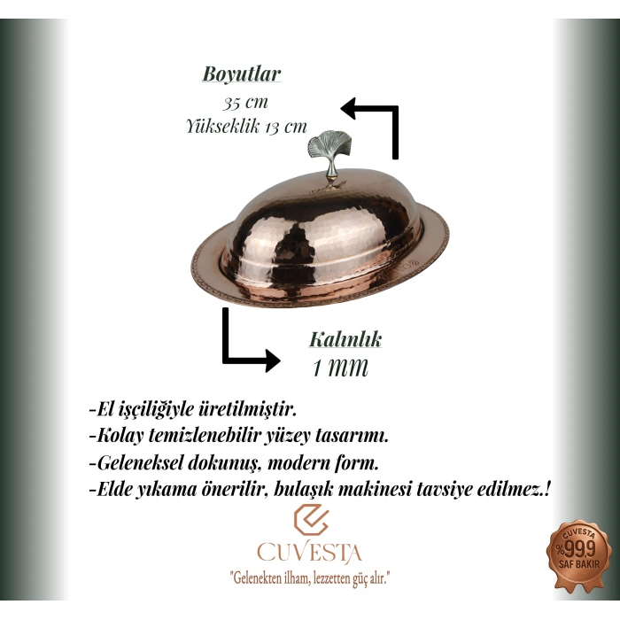 Cuvesta El Yapımı Zarif Bakır Kırmızı Sunumluk 35cm