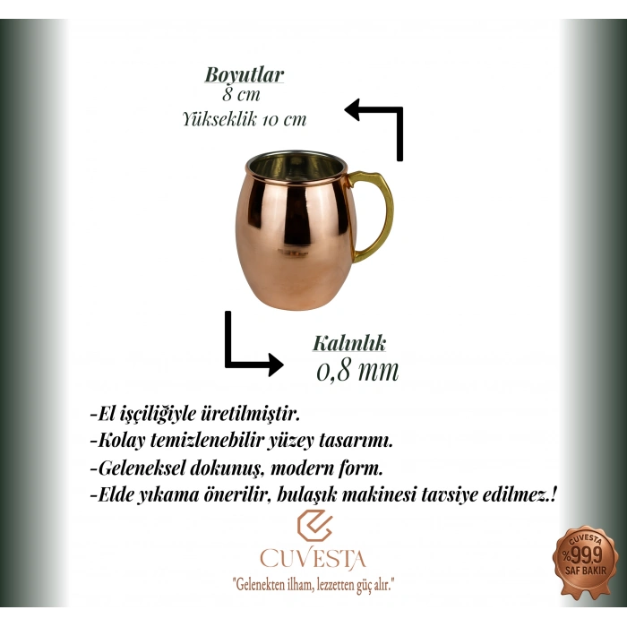 Cuvesta Modern El Yapımı Bakır Bardak 8x10cm