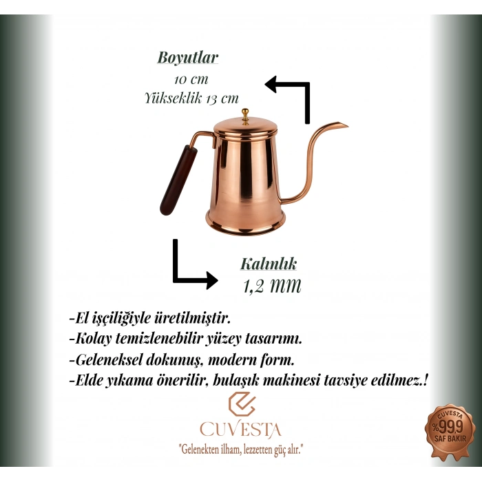 Cuvesta Modern El Yapımı Bakır Kahve Potu 13x10cm