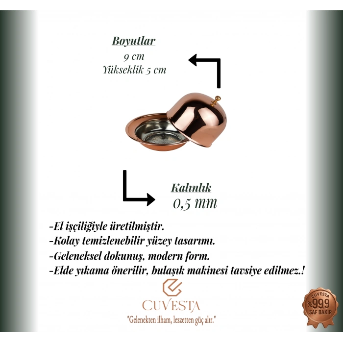 Cuvesta Modern El Yapımı Bakır Lokumluk ve Şekerlik 9×5cm