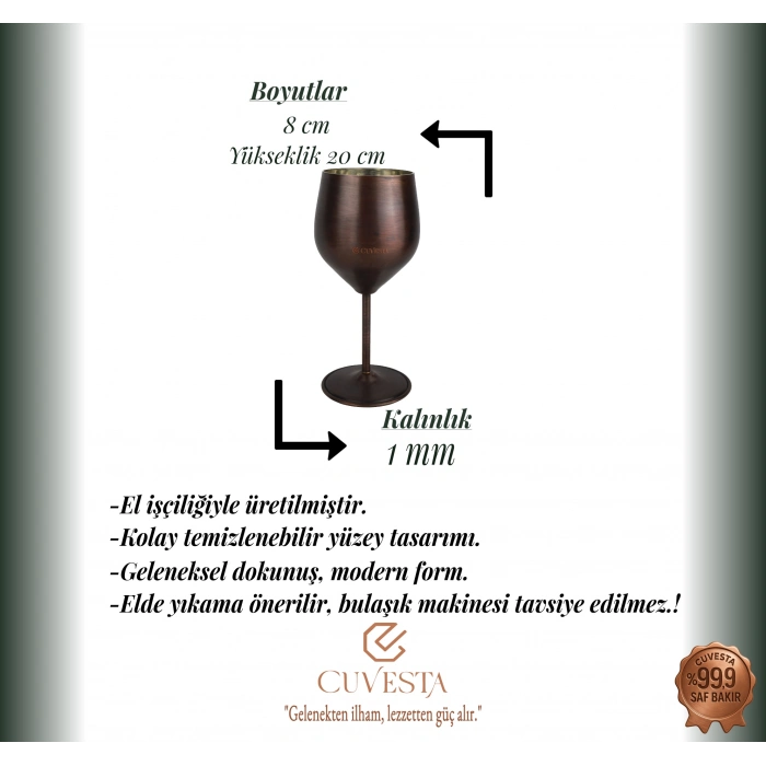 Cuvesta Modern El Yapımı Bakır Oksit Renk Kokteyl Bardak 20x8cm