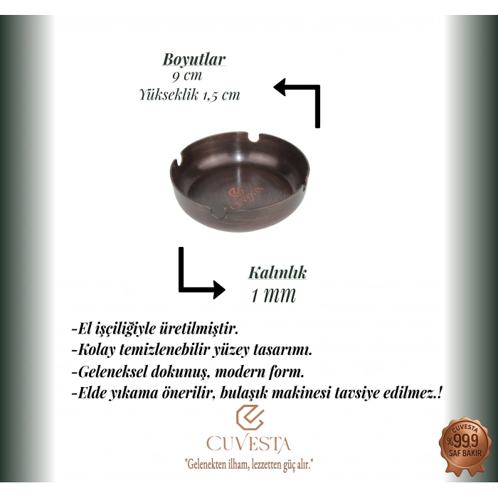 Cuvesta Modern El Yapımı Dekoratif Bakır Küllük