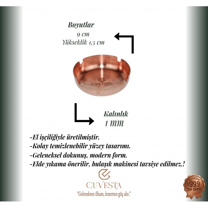 Cuvesta Modern El Yapımı Dekoratif Bakır Küllük