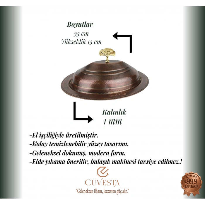 Cuvesta Modern Şef Tipi El Yapımı Bakır Sunumluk 30cm