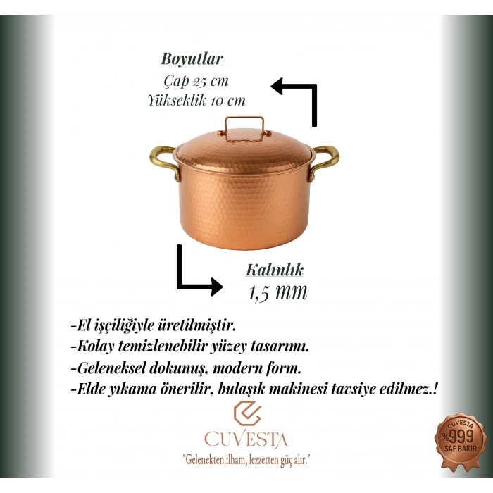 Cuvesta Şef Tipi Bakır Basık Pilav, Karnıyarık Tenceresi 23×12cm