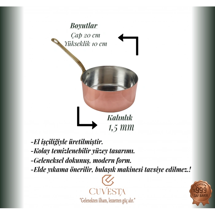 Cuvesta Şef Tipi Bakır Sütlük ve Sosluk Tava El Yapımı 20×10cm