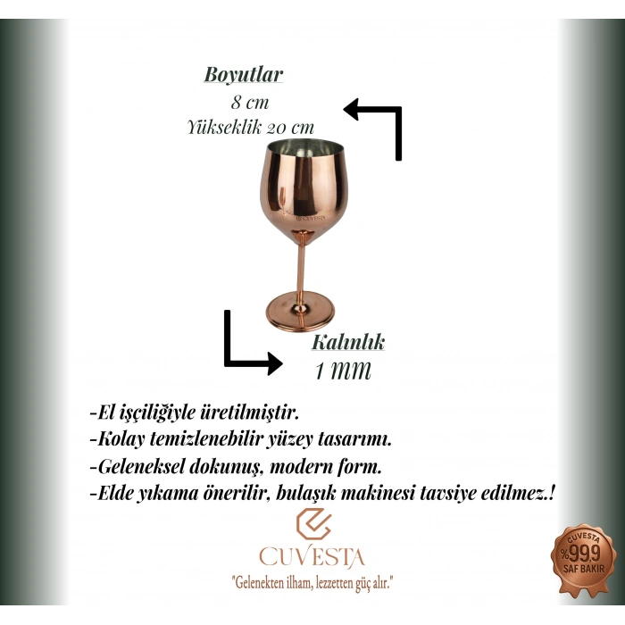 Cuvesta Şık,Modern El Yapımı Bakır Kırmızı Kokteyl Bardak 20x8cm