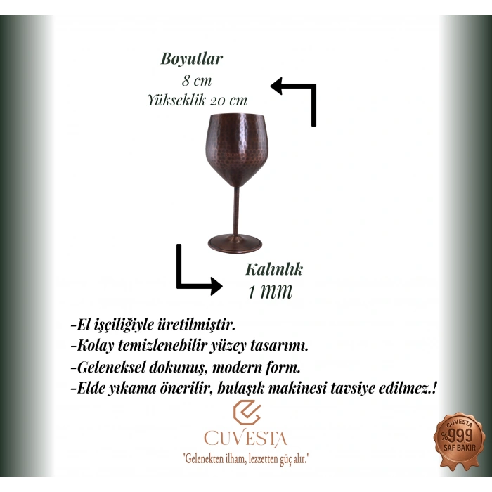 Cuvesta Zarif El Yapımı Bakır Oksit Kokteyl Bardak 20x8cm