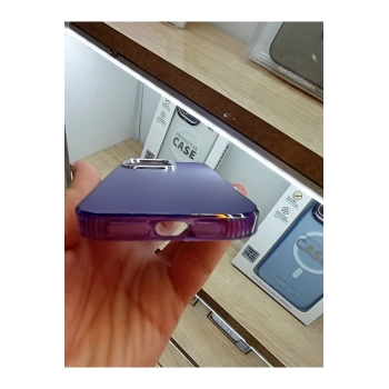 İPhone 14 Pro Uyumlu Hologramlı Mor Kılıf Tuşları Metal Darbe Korumalı Kapak