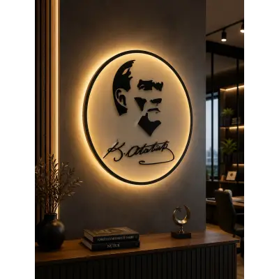 Atatürk Led Işıklı Pleksi Tablo | Dekoratif Duvar Tabelası ve Ofis Dekoru