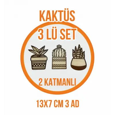Hediyelik Dekoratif 3lü Kaktüs Ahşap Ev Dekorasyonu
