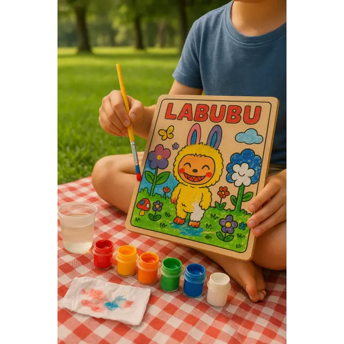 Labubu Karakteri Ahşap Boyama 25x25 cm – Okul Öncesi DIY Etkinlik ve Sanat Aktivitesi