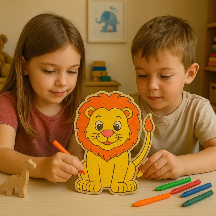 Sevimli Aslan Ahşap Boyama Figürü – Okul Öncesi DIY Etkinlik ve Sanat Aktivitesi