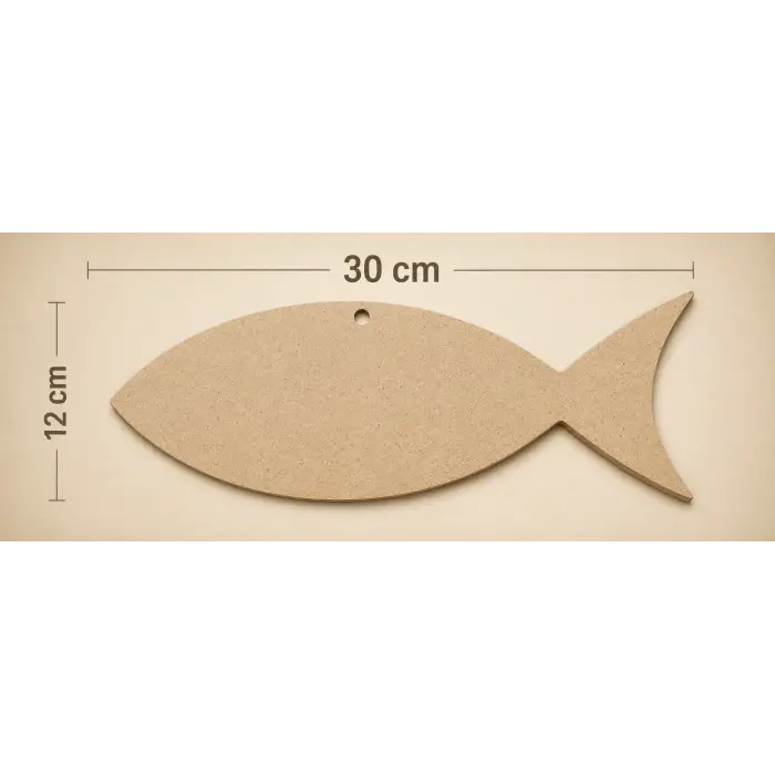 30x12 cm Boyanabilir Balık Ahşap Boyama Objesi | Ham MDF Duvar Süsü