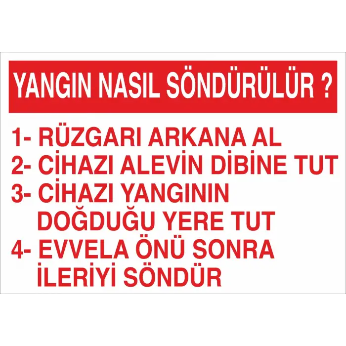 Yangın Nasıl Söndürülür Talimat Levhası