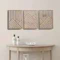 3 Adet Rustik Boho Ahşap Duvar Sanatı - Geometrik Dağ ve Güneş Heykelleri, 3lü Set