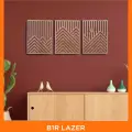 3 Adet Rustik Boho Ahşap Duvar Sanatı - Geometrik Dağ ve Güneş Heykelleri, 3lü Set