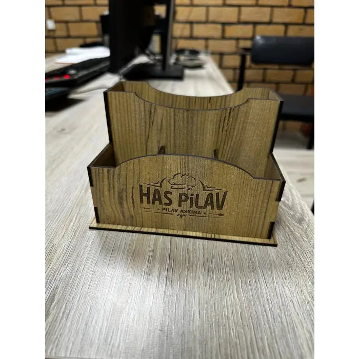 Ahşap Cafe Restoran Oteller için Masa Üstü Peçetelik Logolu