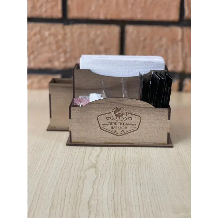 Ahşap Cafe Restoran Oteller için Masa Üstü Peçetelik Logolu