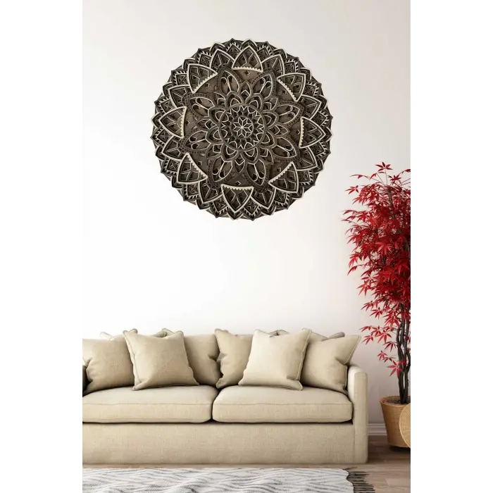 Ahşap Dekoratif Floral Mandala Duvar Dekorasyonu (40 cm)