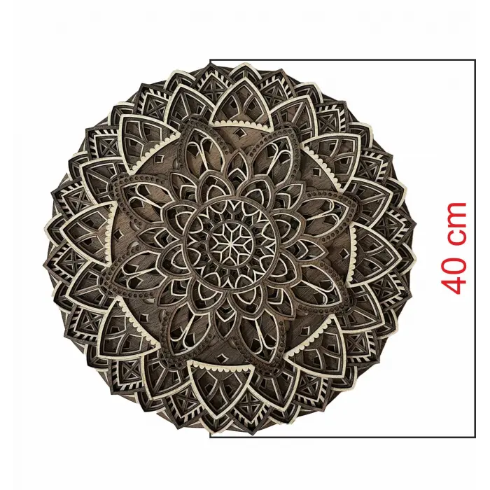 Ahşap Dekoratif Floral Mandala Duvar Dekorasyonu (40 cm)