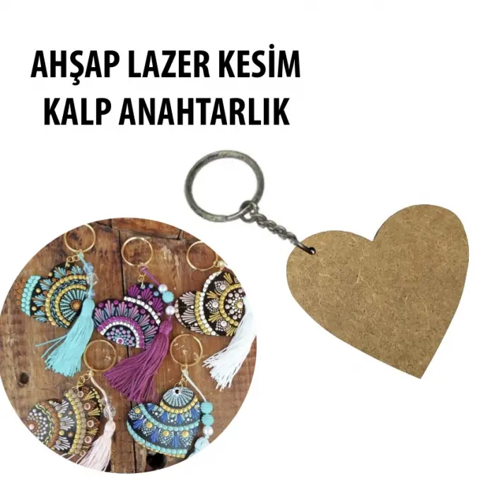 Boyanabilir Ahşap Kalp Anahtarlık lazer kesim