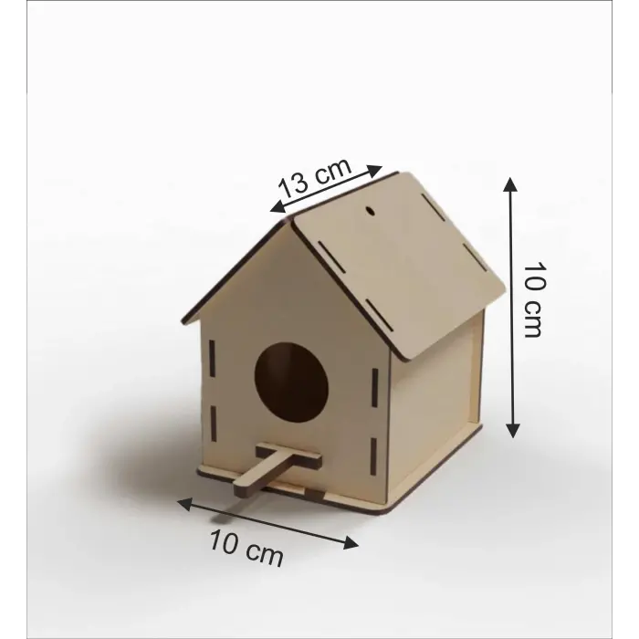 Boyanabilir Ahşap Kuş Evi - 10x10x13 cm | 3 mm Ham Mdf (Demonte)