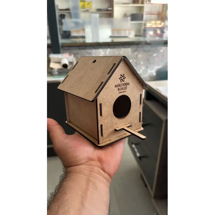 Boyanabilir Ahşap Kuş Evi - 10x10x13 cm | 3 mm Ham Mdf (Demonte)