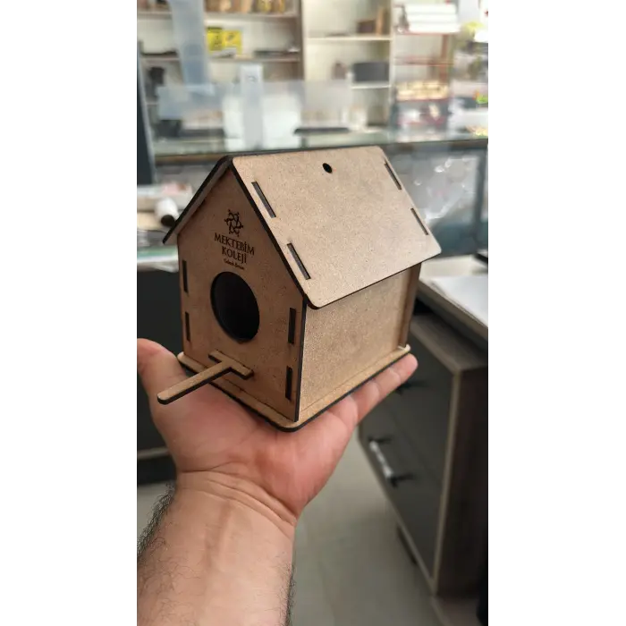 Boyanabilir Ahşap Kuş Evi - 10x10x13 cm | 3 mm Ham Mdf (Demonte)