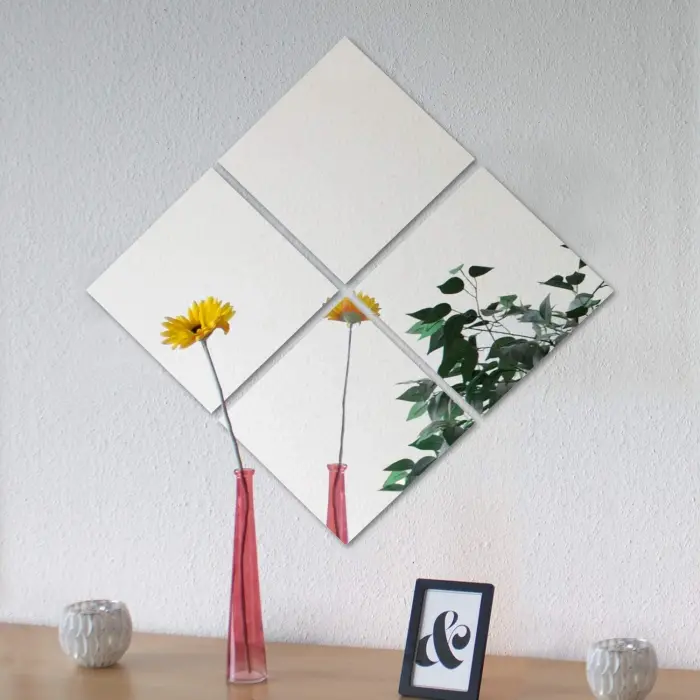 Dekoratif Kare Ayna Pleksi Gümüş 30x30cm 4 Adet