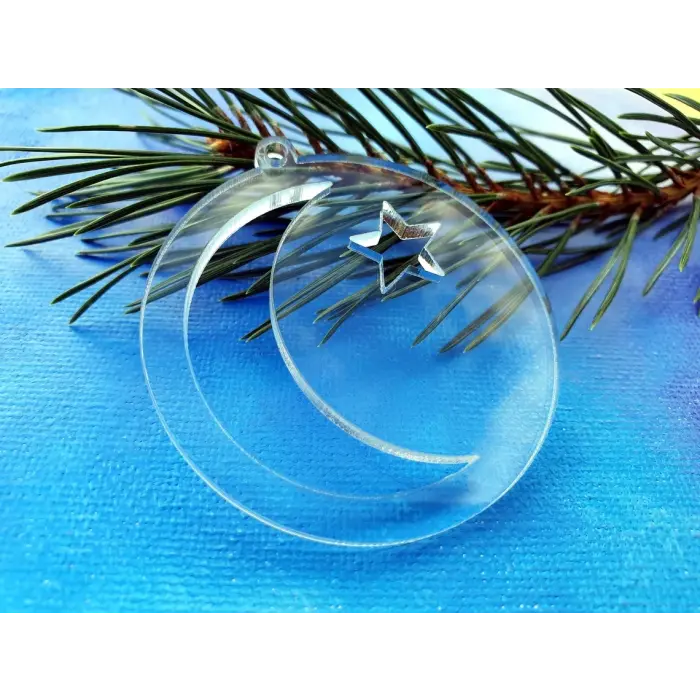 Hilal ve Yıldız Noel Süsü Şeffaf 3 mm akrilik pleksiglass 30 adet