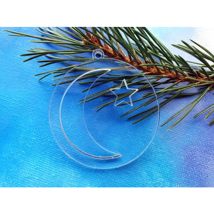 Hilal ve Yıldız Noel Süsü Şeffaf 3 mm akrilik pleksiglass 30 adet