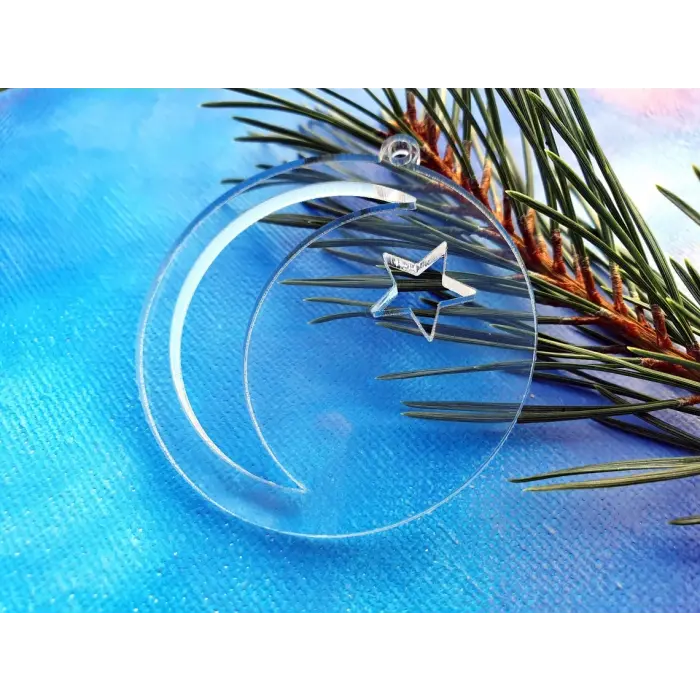 Hilal ve Yıldız Noel Süsü Şeffaf 3 mm akrilik pleksiglass 30 adet