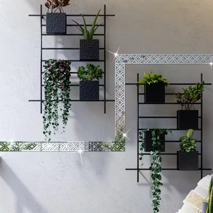 Pleksi Süs Akrilik Ayna Gümüş Motif Desenli Duvar Tavan Süsü Ev Dekorasyon