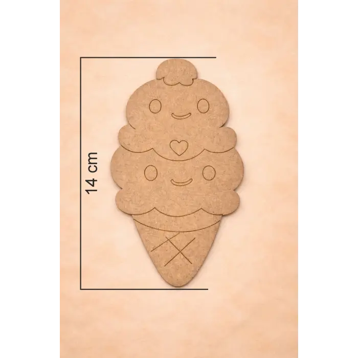 Sevimli Külah Dondurma Ahşap Boyama 14 cm x 8 cm