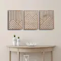 3 Adet Rustik Boho Ahşap Duvar Sanatı - Geometrik Dağ ve Güneş Heykelleri, 3lü Set