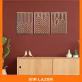 3 Adet Rustik Boho Ahşap Duvar Sanatı - Geometrik Dağ ve Güneş Heykelleri, 3lü Set