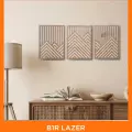 3 Adet Rustik Boho Ahşap Duvar Sanatı - Geometrik Dağ ve Güneş Heykelleri, 3lü Set