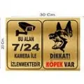 Dikkat Köpek Bulunmaktadır Alan 7/24 Kamera ile İzlenmektedir Metal Uyarı Levhası