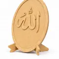 Elif Vav & Allah Yazılı Hat Masa Üstü Dekor Obje Standlı Oval MDF Tasarım