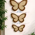 Hasır Örgü Hazeran & Rattan Detaylı 3lü Kelebek Duvar Süsü Ahşap Bohem Temalı Dekor