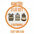 Hediyelik Dekoratif 3lü Kaktüs Ahşap Ev Dekorasyonu