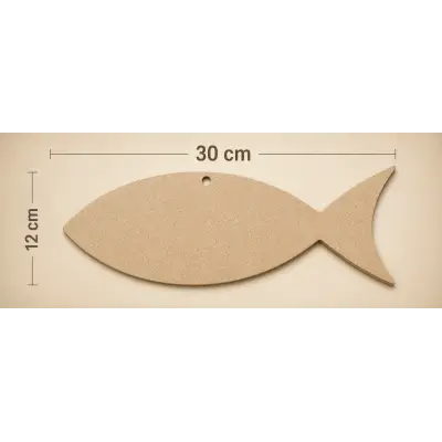 30x12 cm Boyanabilir Balık Ahşap Boyama Objesi | Ham MDF Duvar Süsü