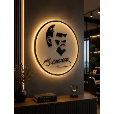 Atatürk Led Işıklı Pleksi Tablo | Dekoratif Duvar Tabelası ve Ofis Dekoru