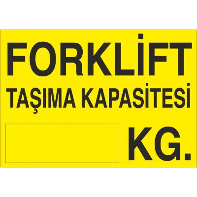Forklift Taşıma Kapasitesi ___ KG İş Güvenliği Uyarı Levhası