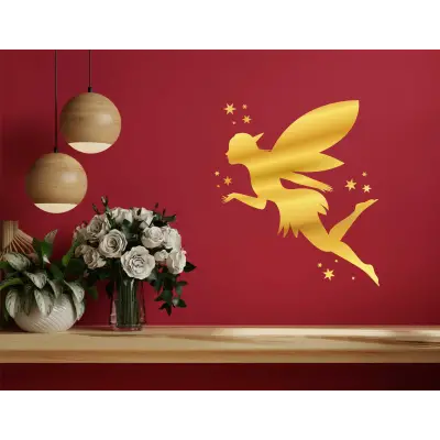 Peri Silüeti Gold Gümüş Pleksi Akrilik Cam Duvar Dekoru
