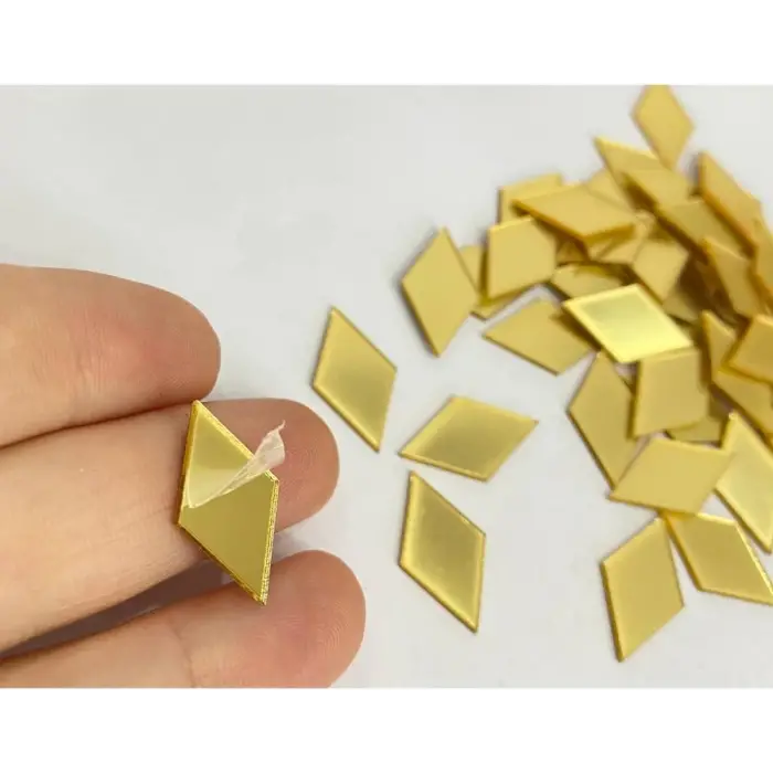 2 cm Baklava Dilimi Kendinden Yapışkanlı Pleksi Mozaik Ayna – Gold ve Gümüş Renk Seçenekli