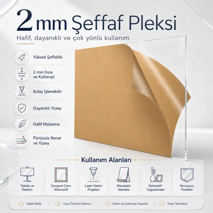 2 mm Şeffaf Pleksi Levha Özel Ölçü Ebatlama ve Lazer Kesim